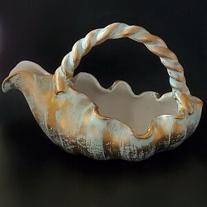 1950's Stangl Antique Gold Light Turquoise Green 12" Basket